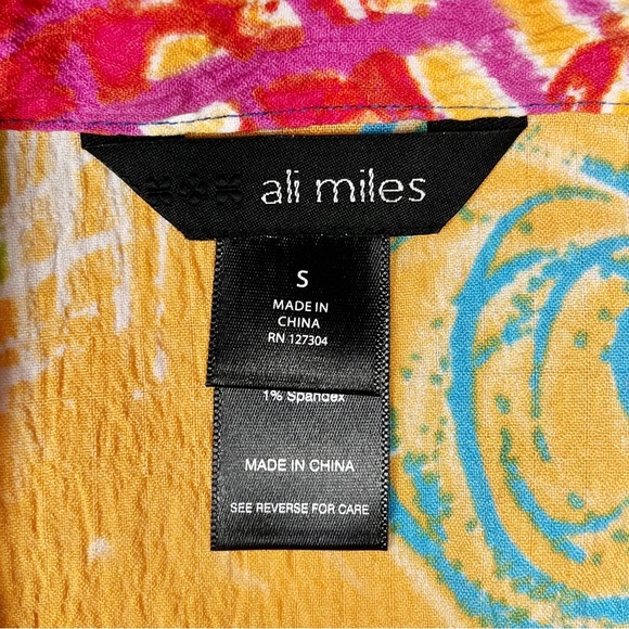 Ali Miles Artsy Multicolor Watercolor Printed 3/4 Sleeve Buttondown Shacket Top - Picture 8 of 8